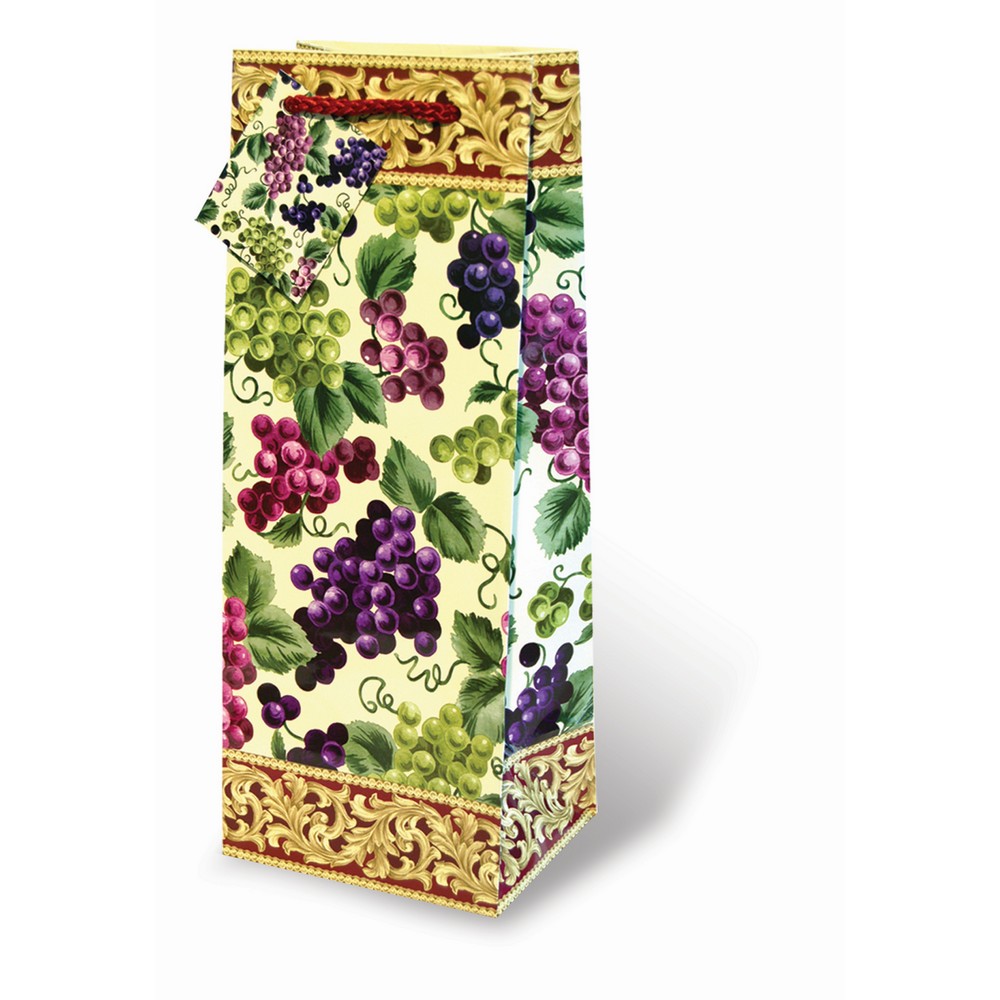 Printed Paper Wine Bottle Bag Bountiful Grapes