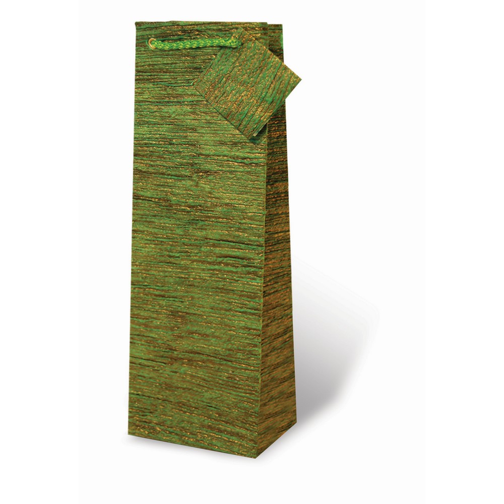 Handmade Paper Wine Bottle Bag  - Textured Green