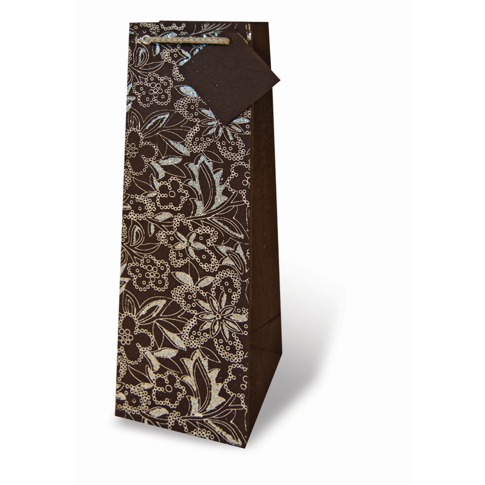Handmade Paper Wine Bottle Bag  - Sophisticated Floral
