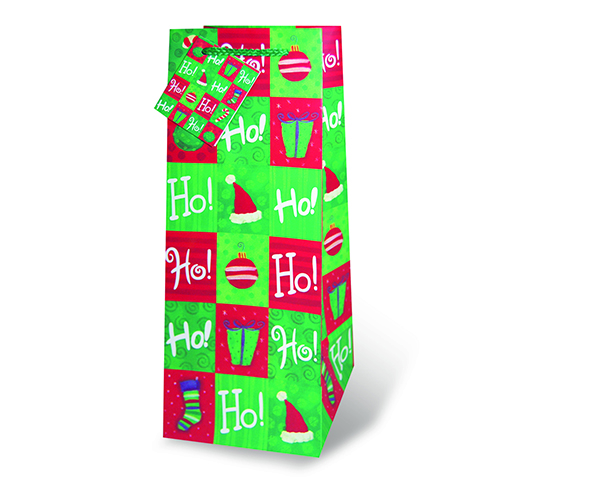 Printed Paper Wine Bottle Bag  - Holiday Cheer