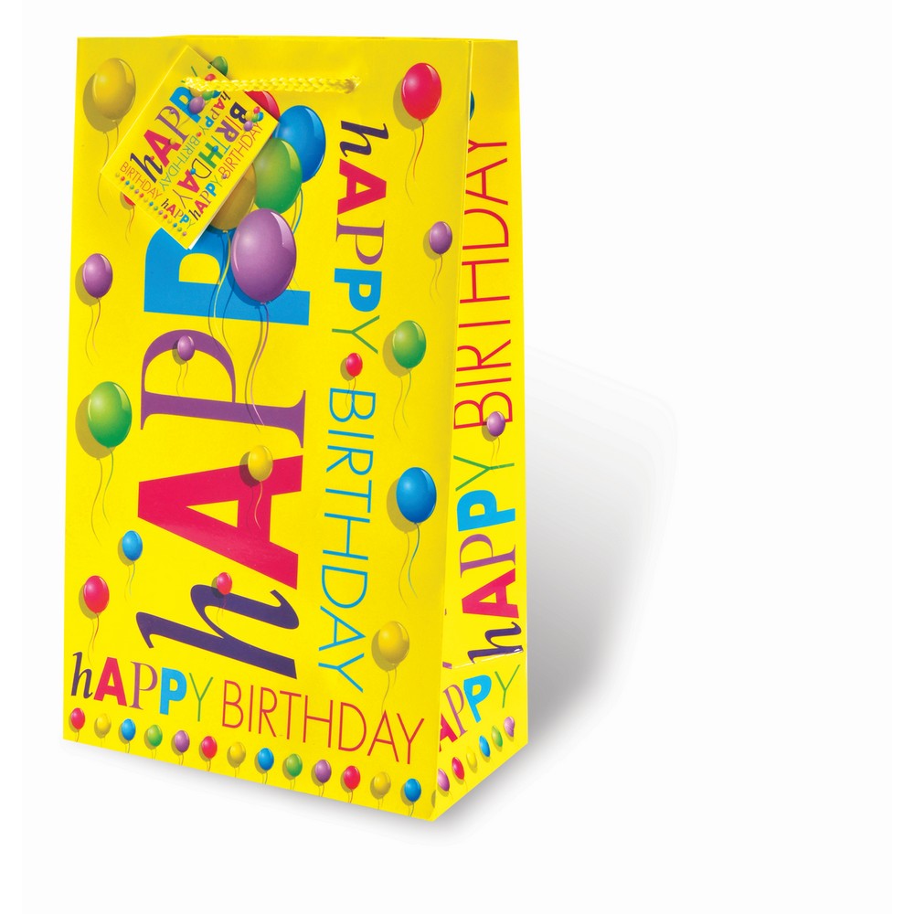 Happy Birthday Two Bottle Printed Paper Wine Bottle Bag