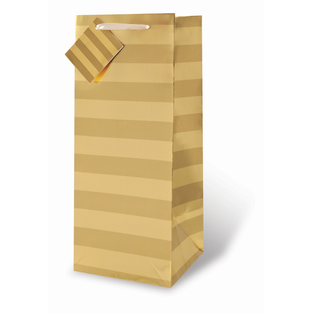 Foil Paper Wine Bottle Bag  Gold Stripe