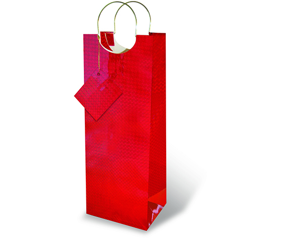 Foil Paper Wine Bottle Bag  - Red