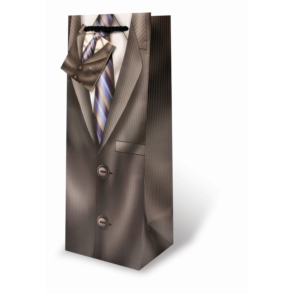 Printed Paper Wine Bottle Bag  - Suit and Tie