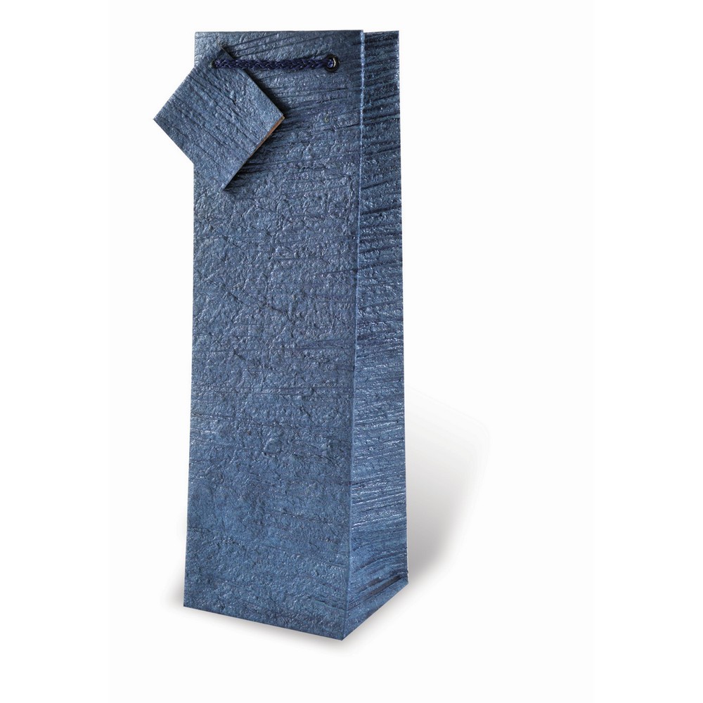 Handmade Paper Wine Bottle Bag  - Textured Blue
