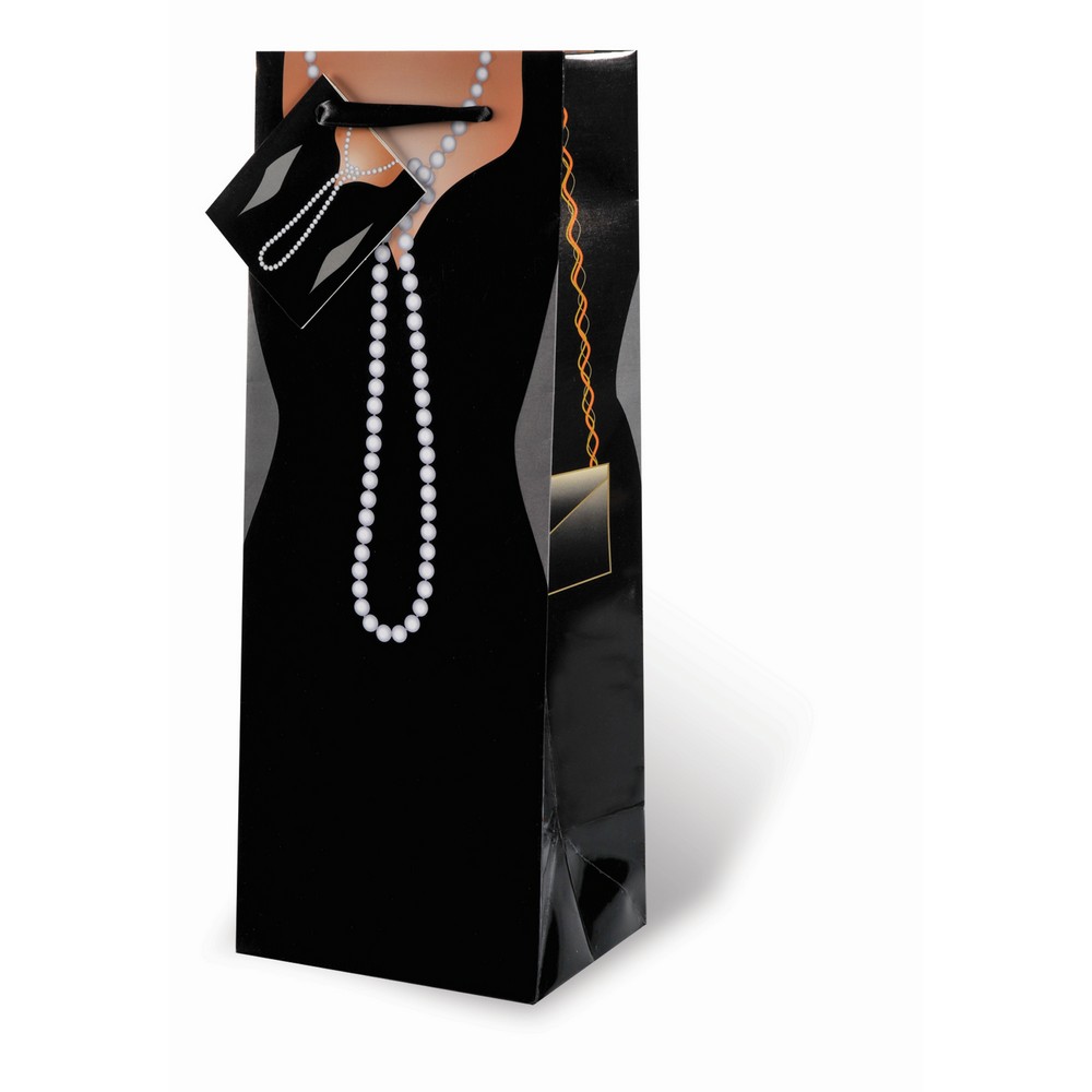 Printed Paper Wine Bottle Bag  - Little Black Dress