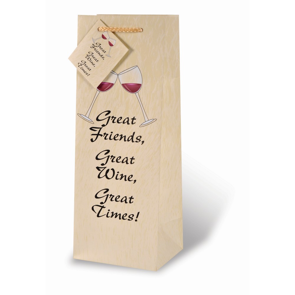 Printed Paper Wine Bottle Bag  - Great Friends