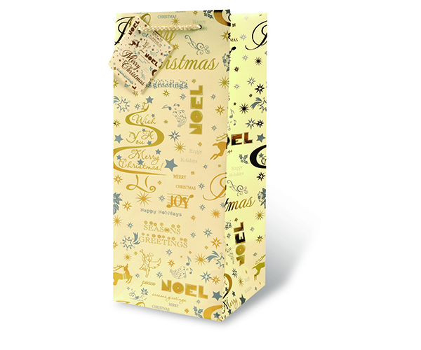 Printed Paper Wine Bottle Bag  - Holiday Greetings