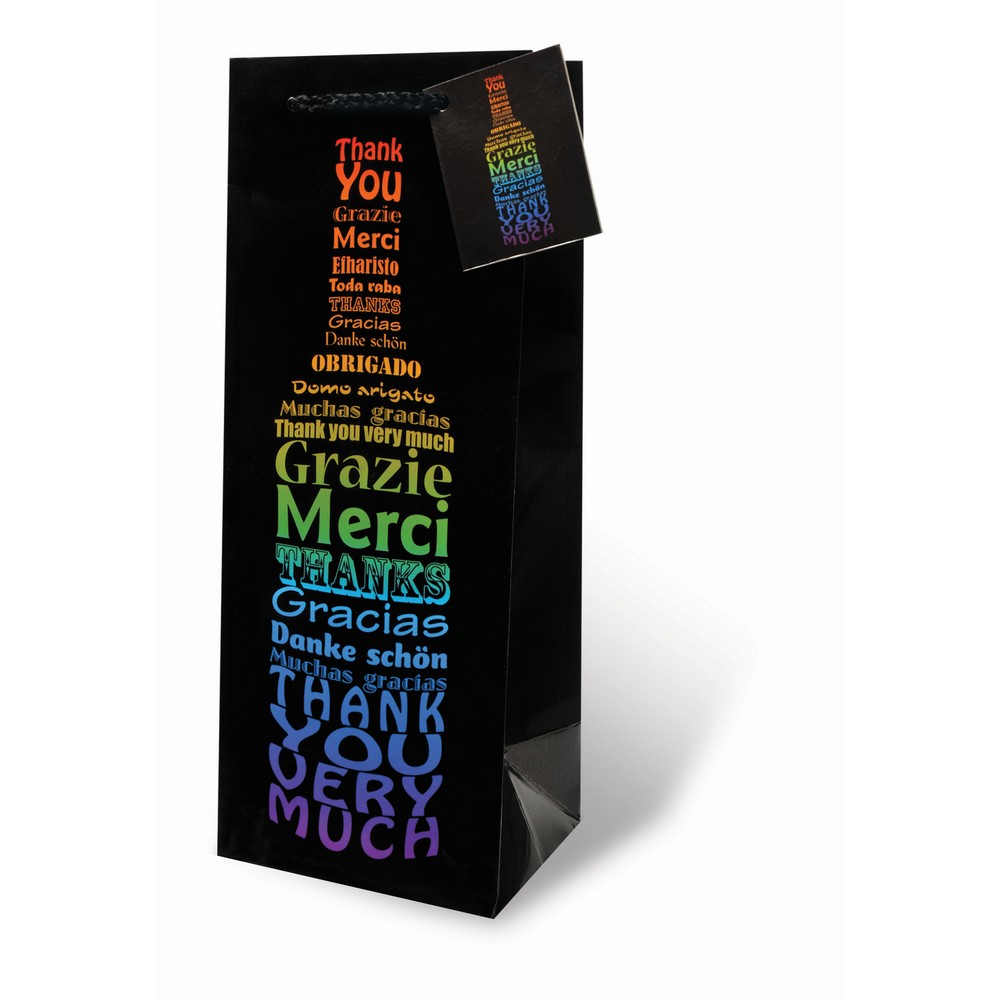 Printed Paper Wine Bottle Bag  - "Thank You"