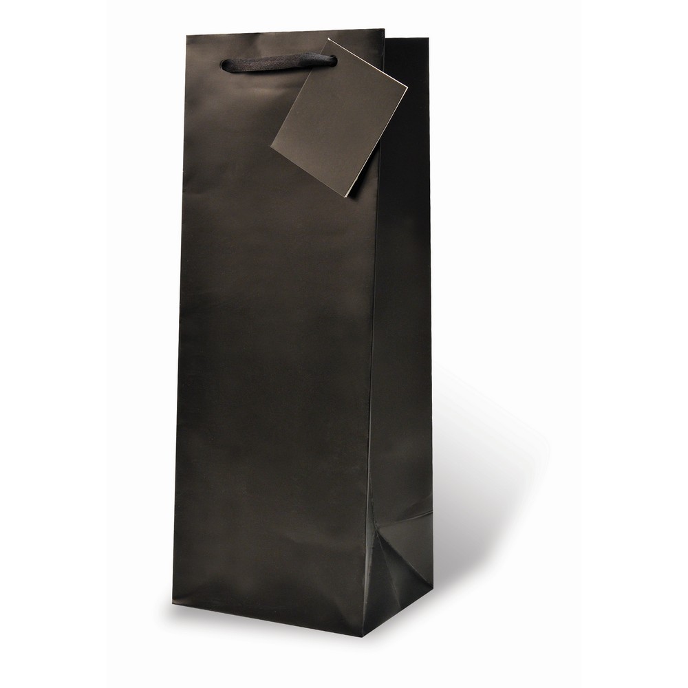 Printed Paper Wine Bottle Bag  - Black