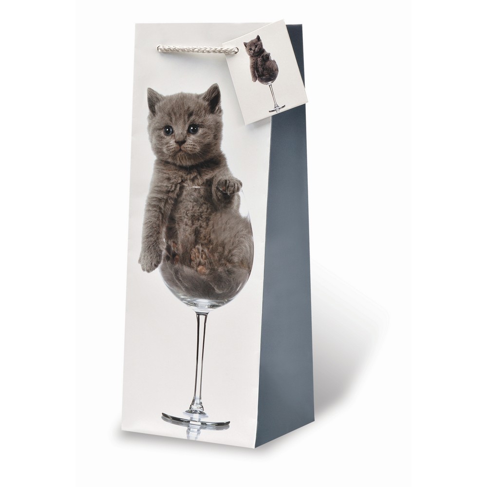 Printed Paper Wine Bottle Bag  - A Purr-Fect Pour