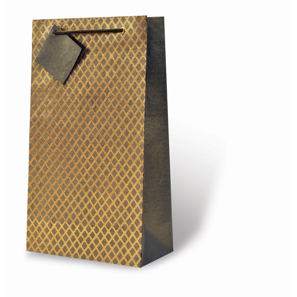 Handmade Paper Wine Bottle Bag  - Neutral Geometric