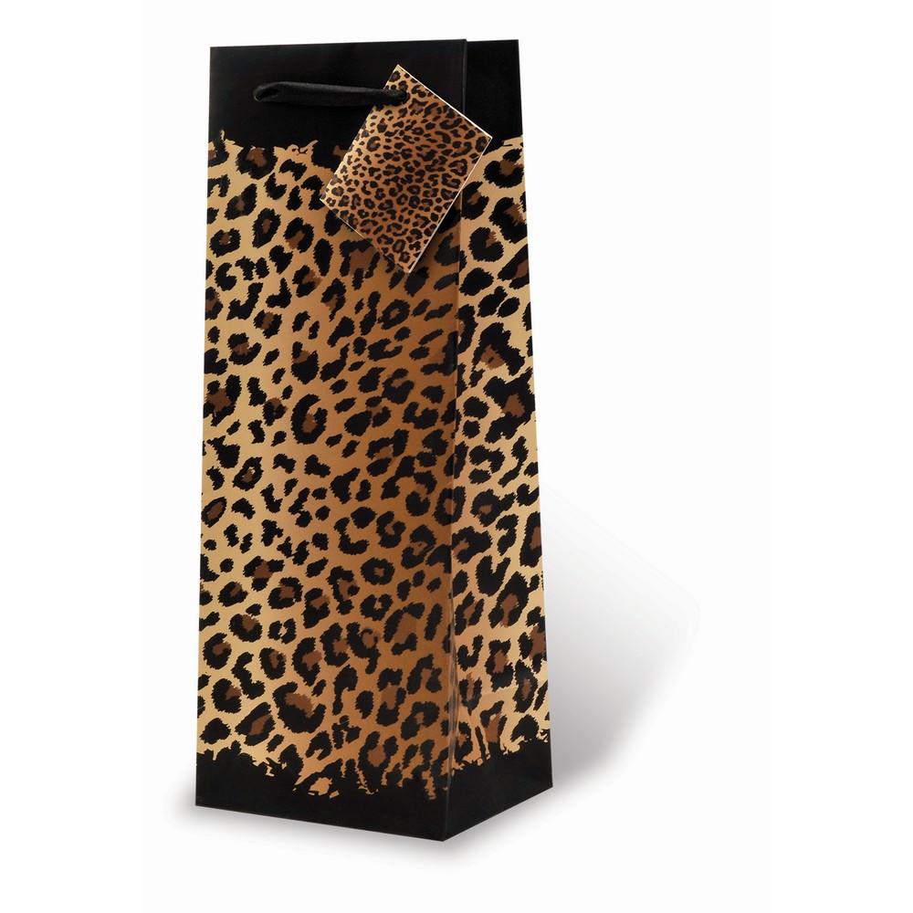 Printed Paper Wine Bottle Bag  - Leopard Spots