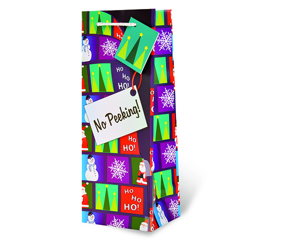 Printed Paper Wine Bottle Bag  - No Peeking