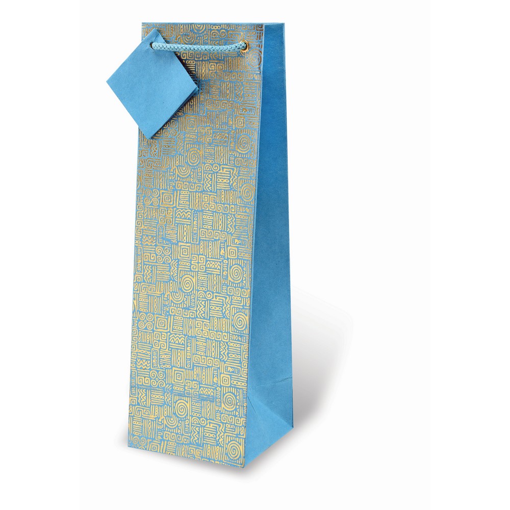 Handmade Blue Tribal Patterned Wine Bottle Gift Bag