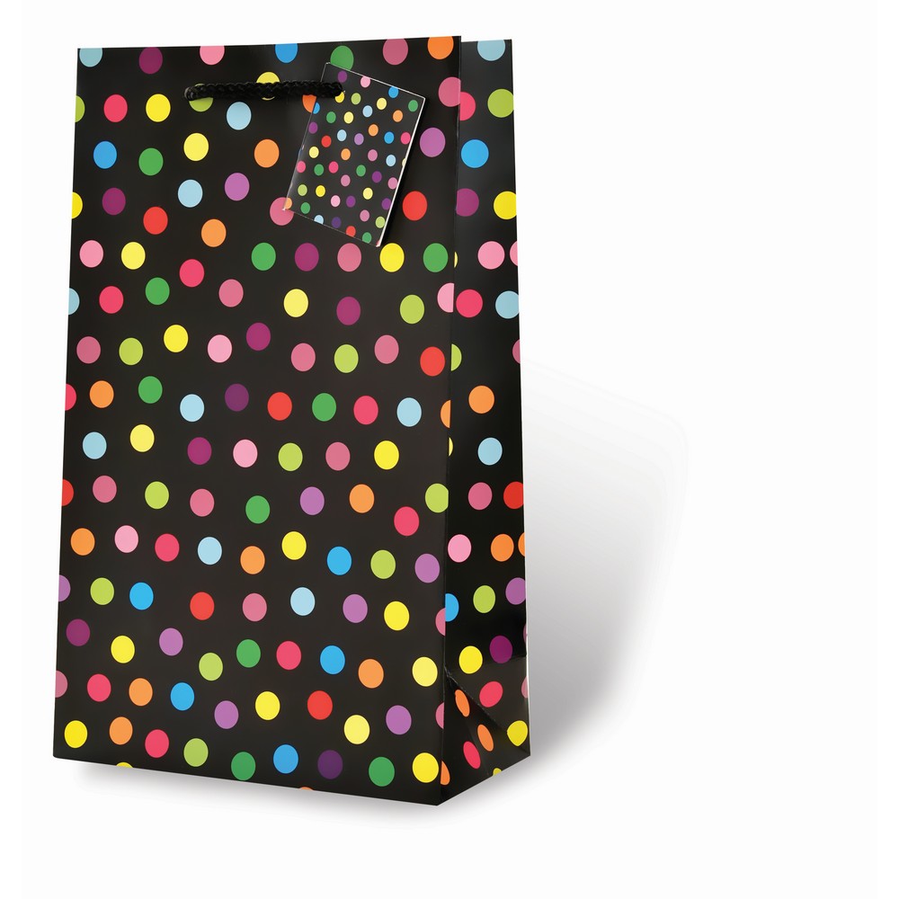 Printed Paper Wine Bottle Bag  - Polka Dots