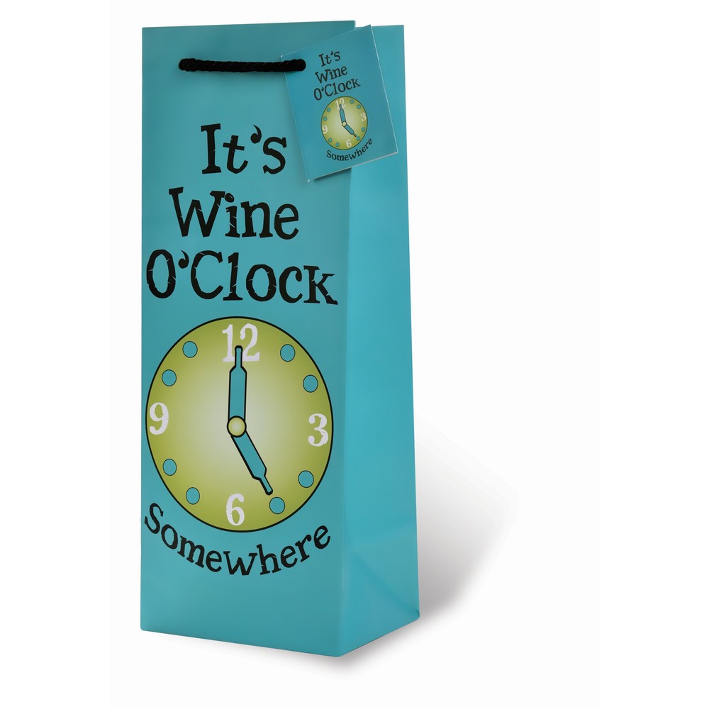 Printed Paper Wine Bottle Bag  - It's Wine O'Clock Somewhere