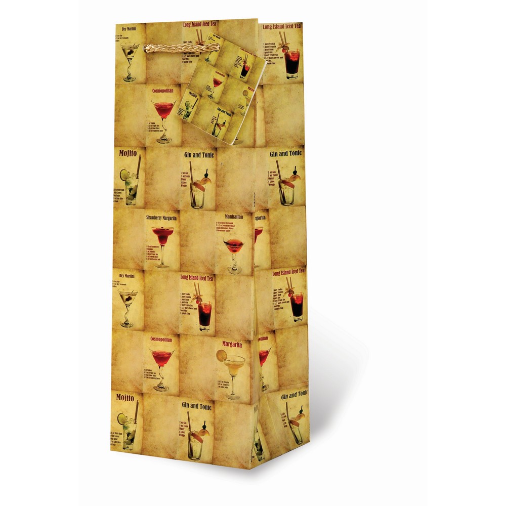 Printed Paper Wine Bottle Bag  - Mixed Drinks