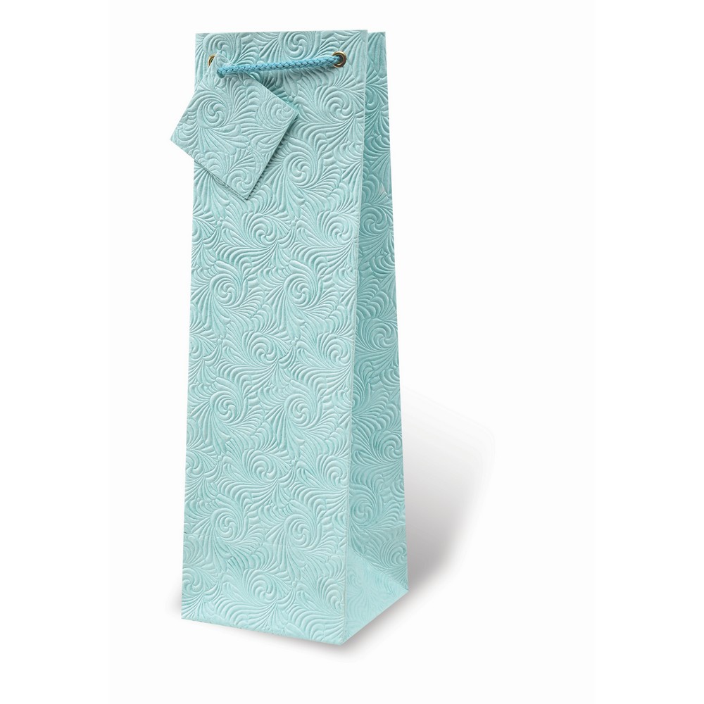 Handmade Pale Blue Embossed Wine Bottle Gift Bag