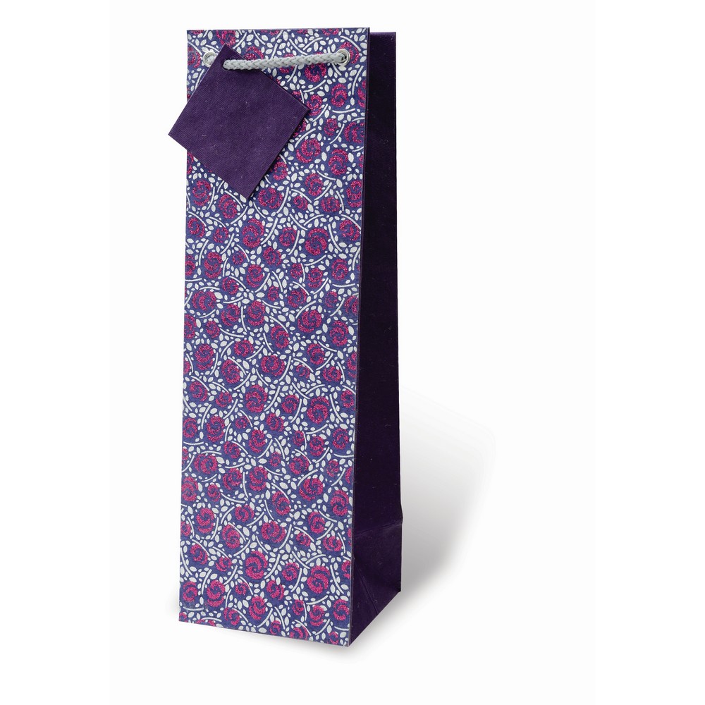 Handmade Pink and Purple Glitter Floral Wine Bottle Gift Bag