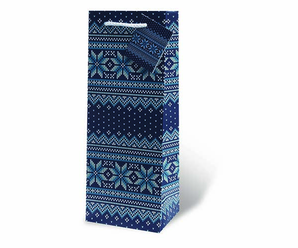 Blue Holiday Sweater Wine Bottle Gift Bag
