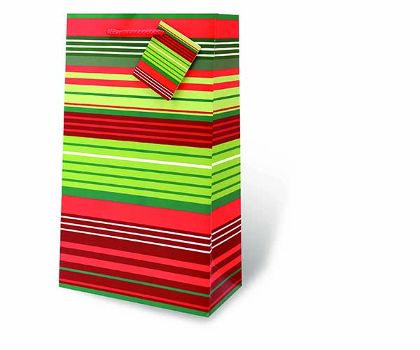 Christmas Stripes Two Bottle Wine Gift Bag