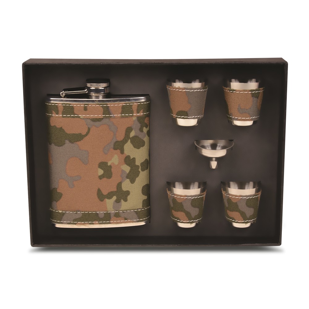 Stainless Steel and Camouflage Fabric Flask Gift Set