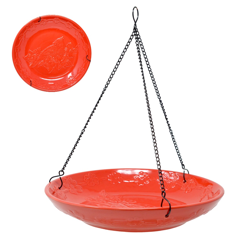 Cardinal Ceramic Hanging Birdbath