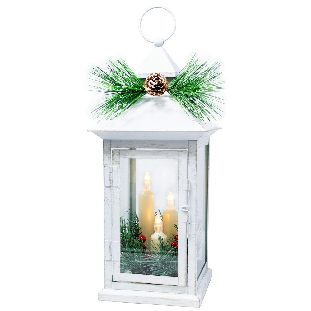 Taper Lantern with Pine and Berry Accents