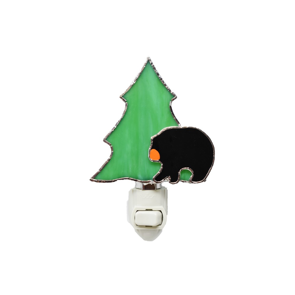 Stained Glass Black Bear with Tree Nightlight