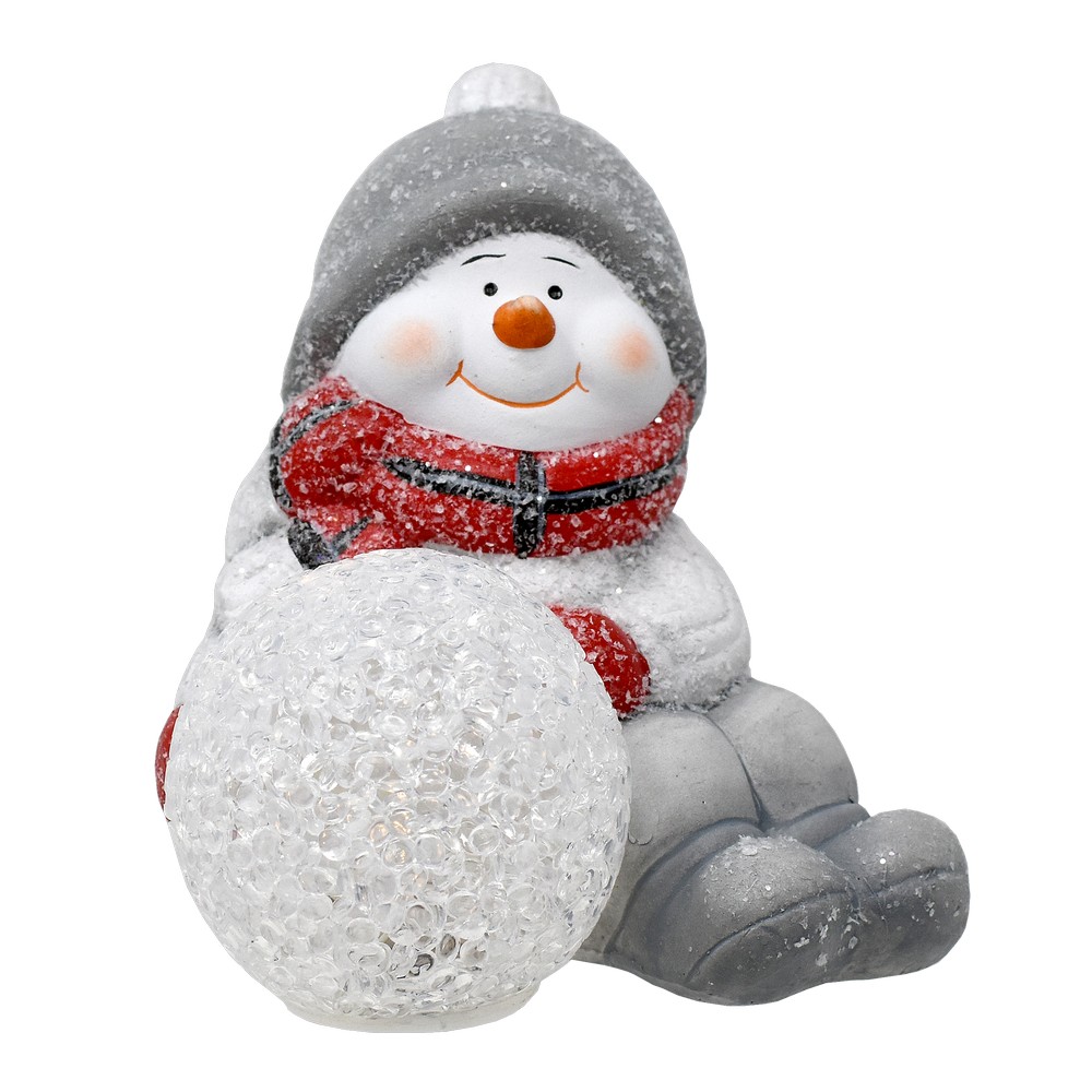 Sitting Snowman with LED Snowball