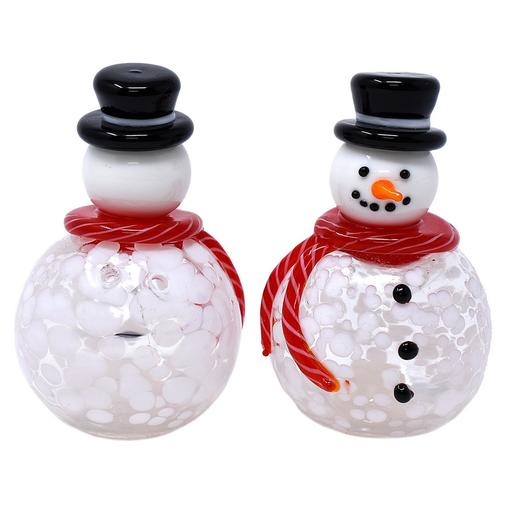 Blown Glass Snowmen Salt and Pepper Set