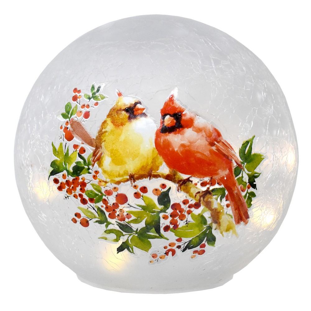 Cardinal Pair LED Crackle Glass 6 inch Globe