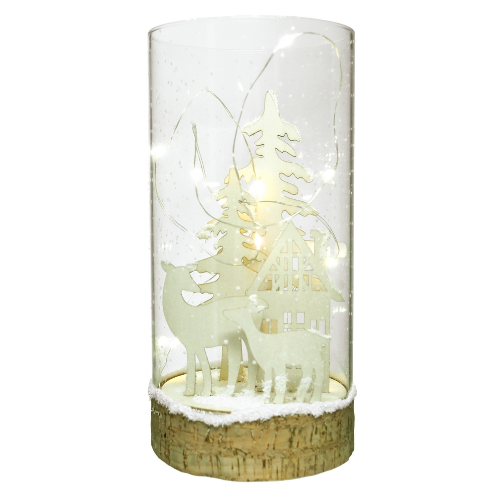 Wooden Deer Scene 8 inch LED Cylinder