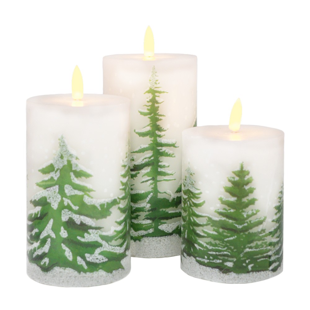 3pc Pine Tree LED Candle Set