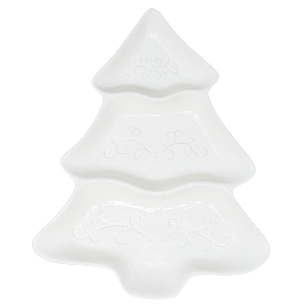 White Ceramic Christmas Tree Platter