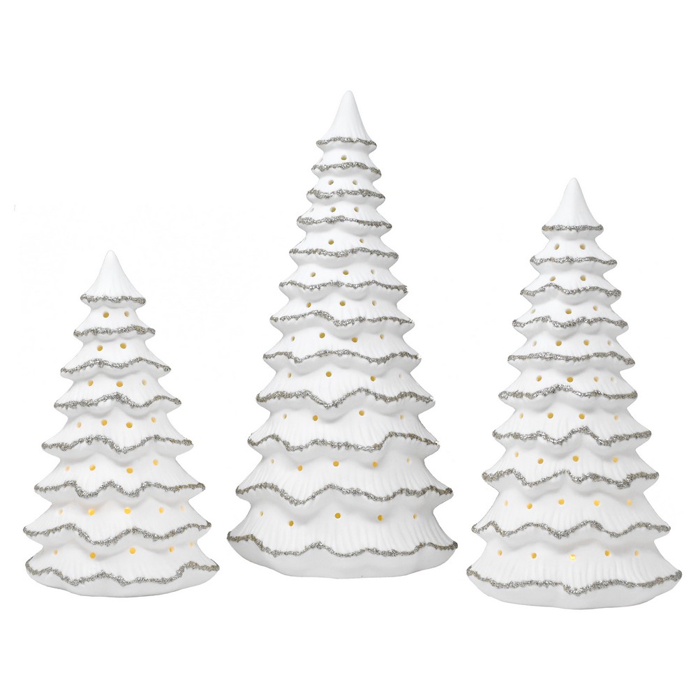 3 Piece Ceramic LED Christmas Tree Set