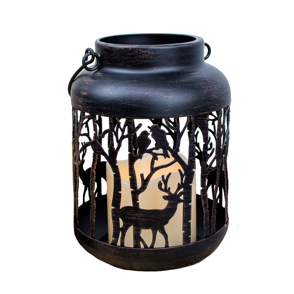 Black Woodland LED Lantern with Timer