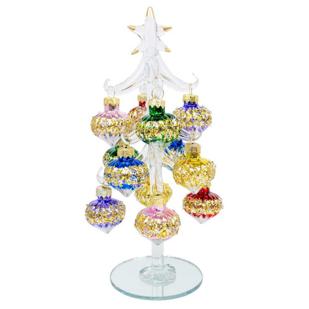 Clear Glass Tree 8 inch with Teardrop Ornaments