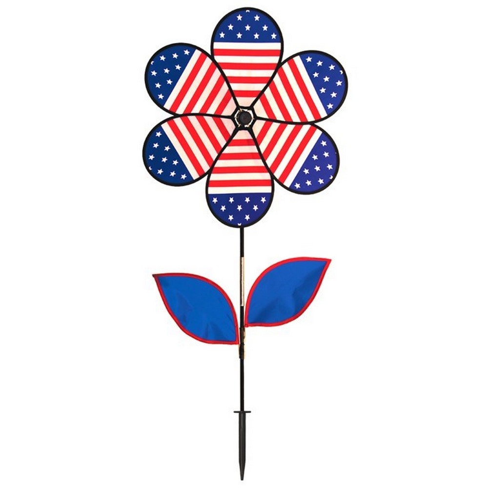 Patriotic Flower with Leaves 19 inch Spinner