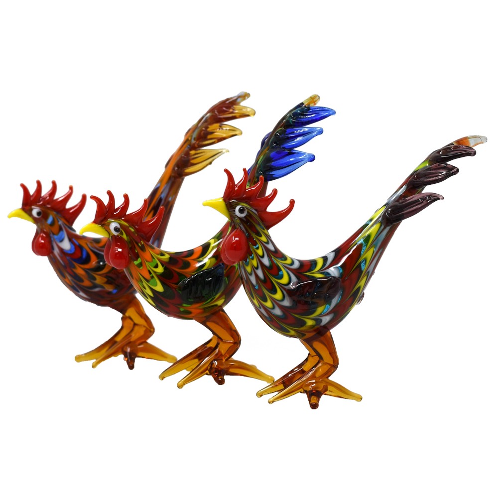 Milano Art Glass Roosters 3 Assorted