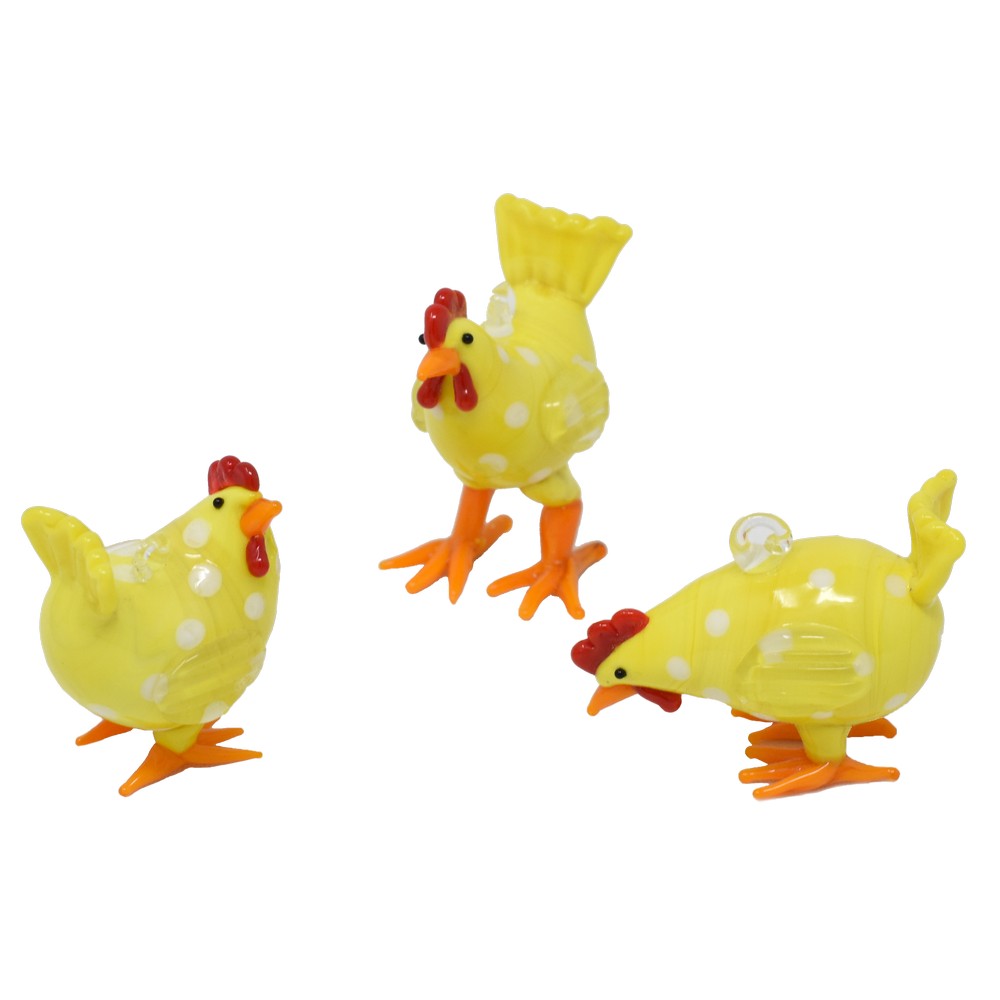 Milano Art Glass Animals-3 Hanging Chickens