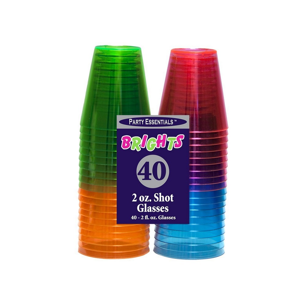 2 oz Shot Glasses. Assorted Neon, 40 ct
