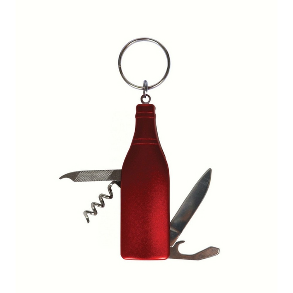 Red Wine Bottle Multi-Tool Key Chain Corkscrew