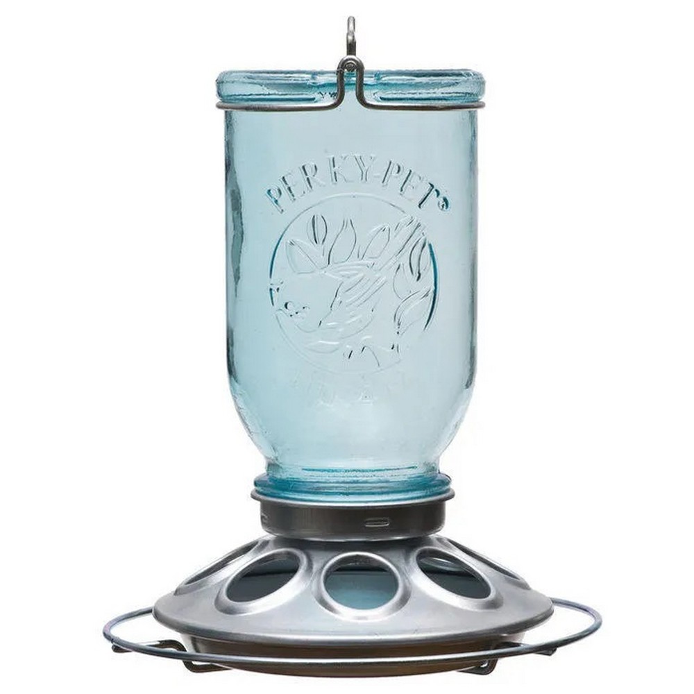 Antique Wide Blue Glass Seed Feeder