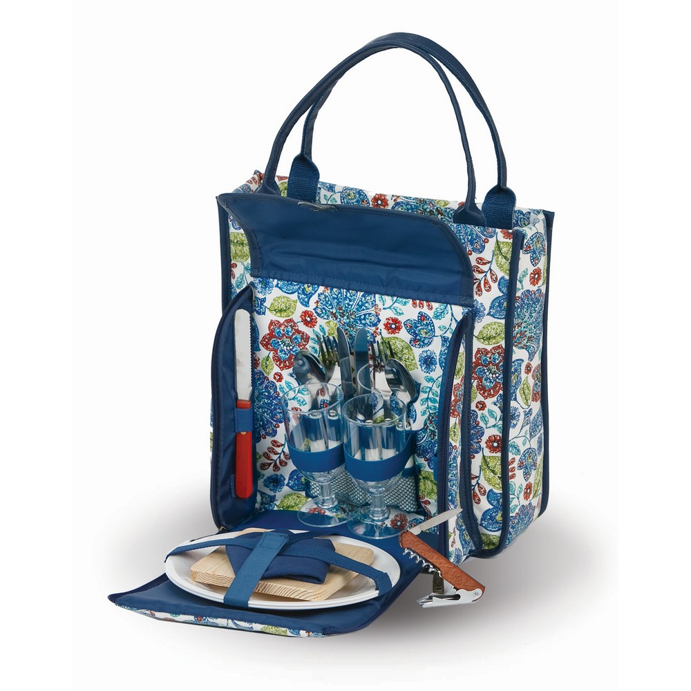 Cabernet Wine and Picnic 2 Person Tote Blue Peacock
