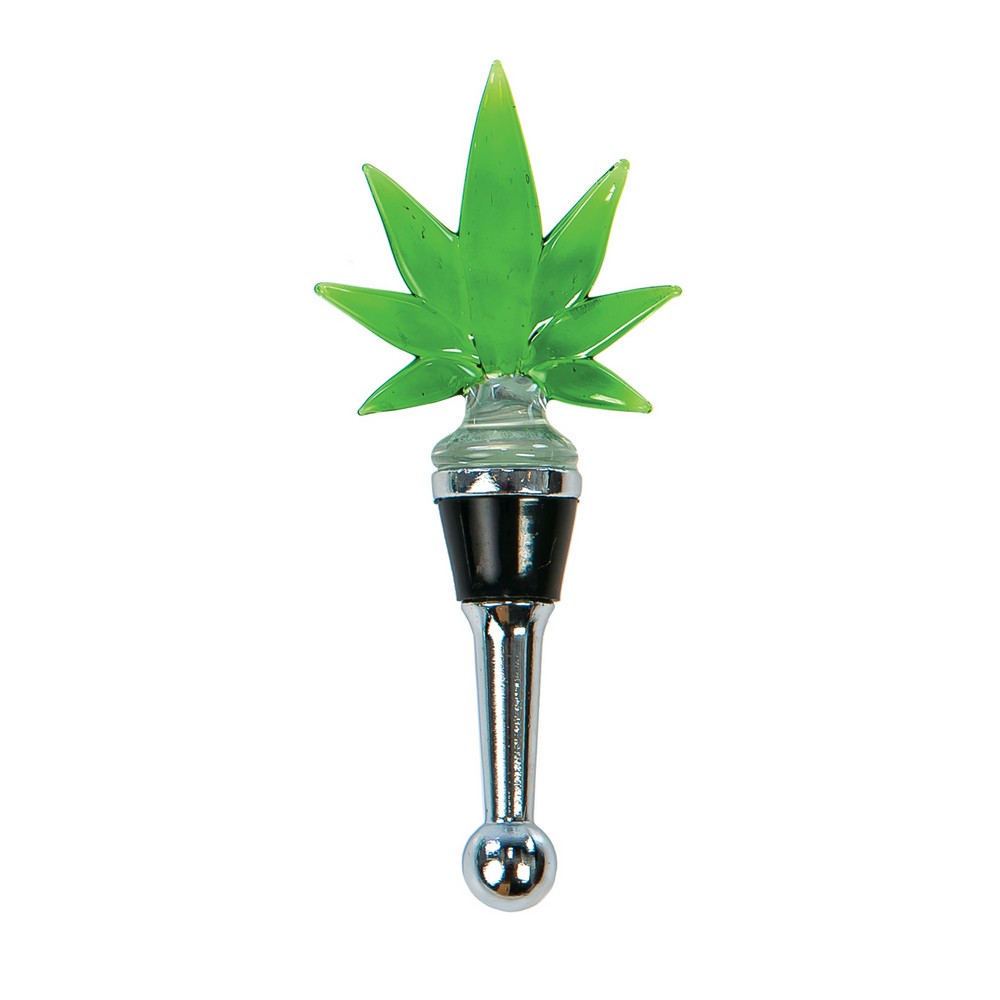 Glass Bottle Stopper Cannabis Leaf