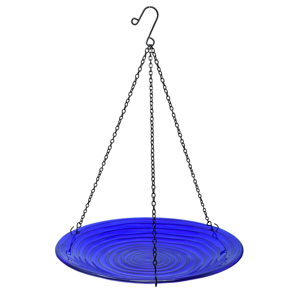 Cobalt Swirls Glass Hanging Bird Bath