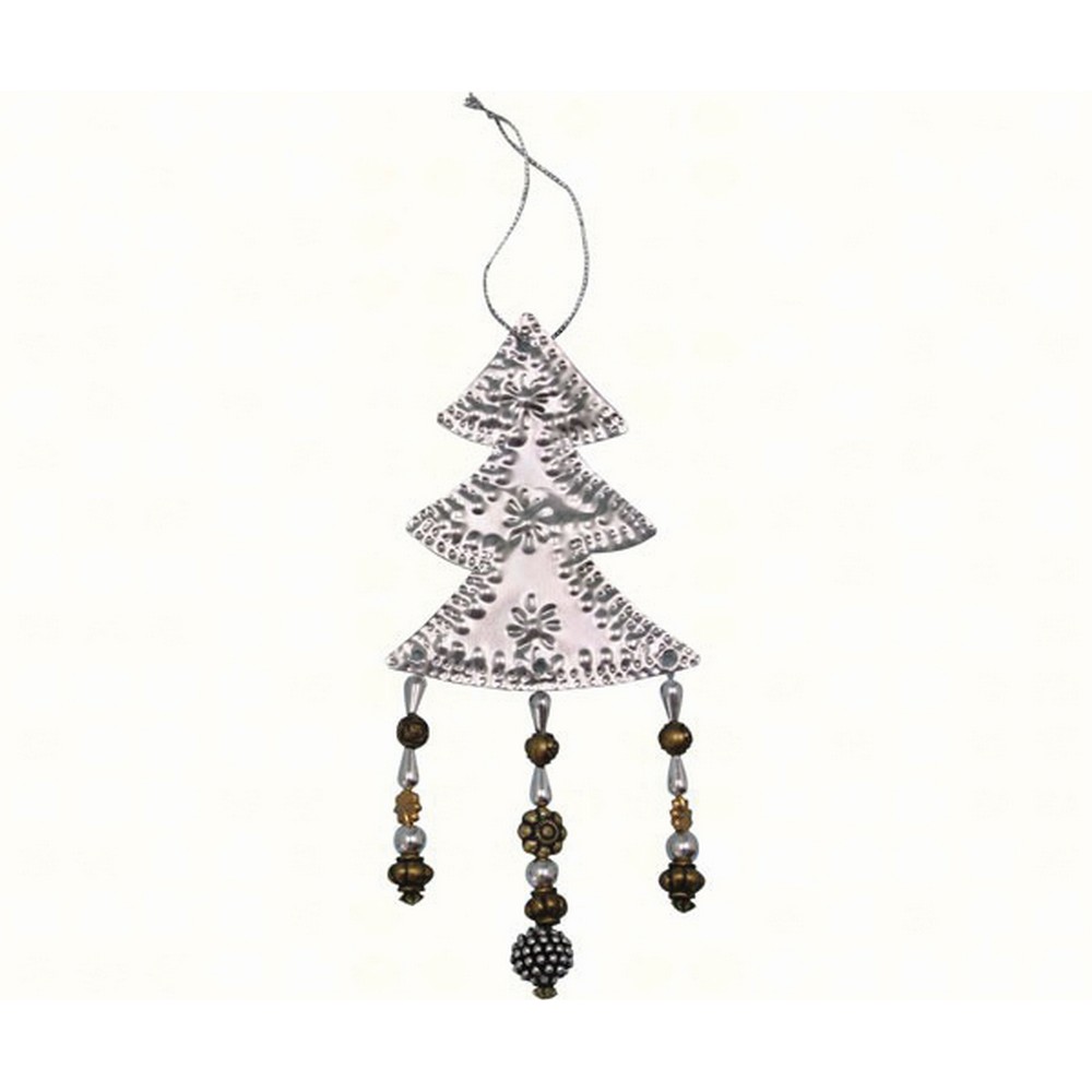Bead Punched Metal Tree Ornament