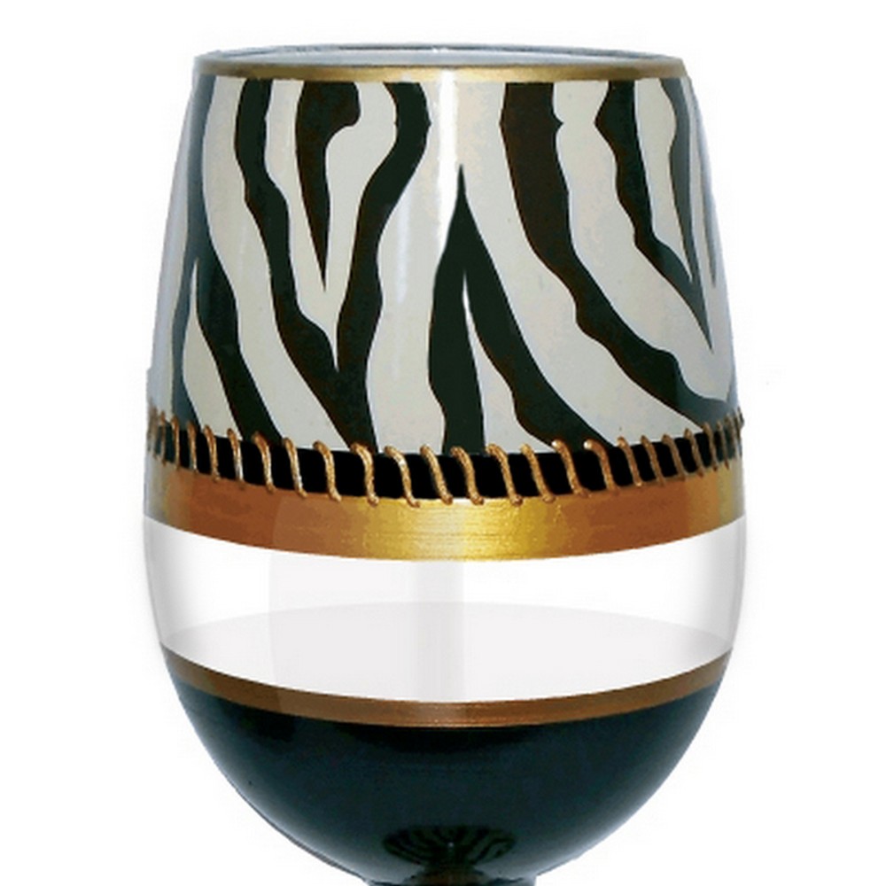 Stemless Wine Glass Deco Zebra Bottom's Up